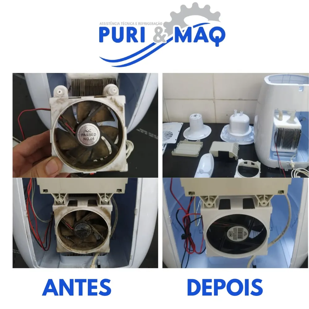 Ventilador de purificador antes e depois da troca