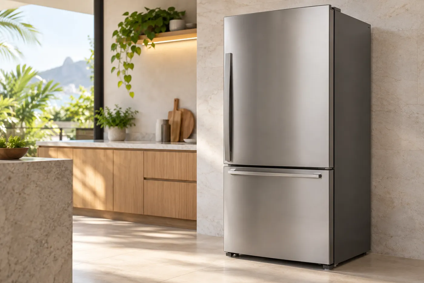 Refrigerador em cozinha clara